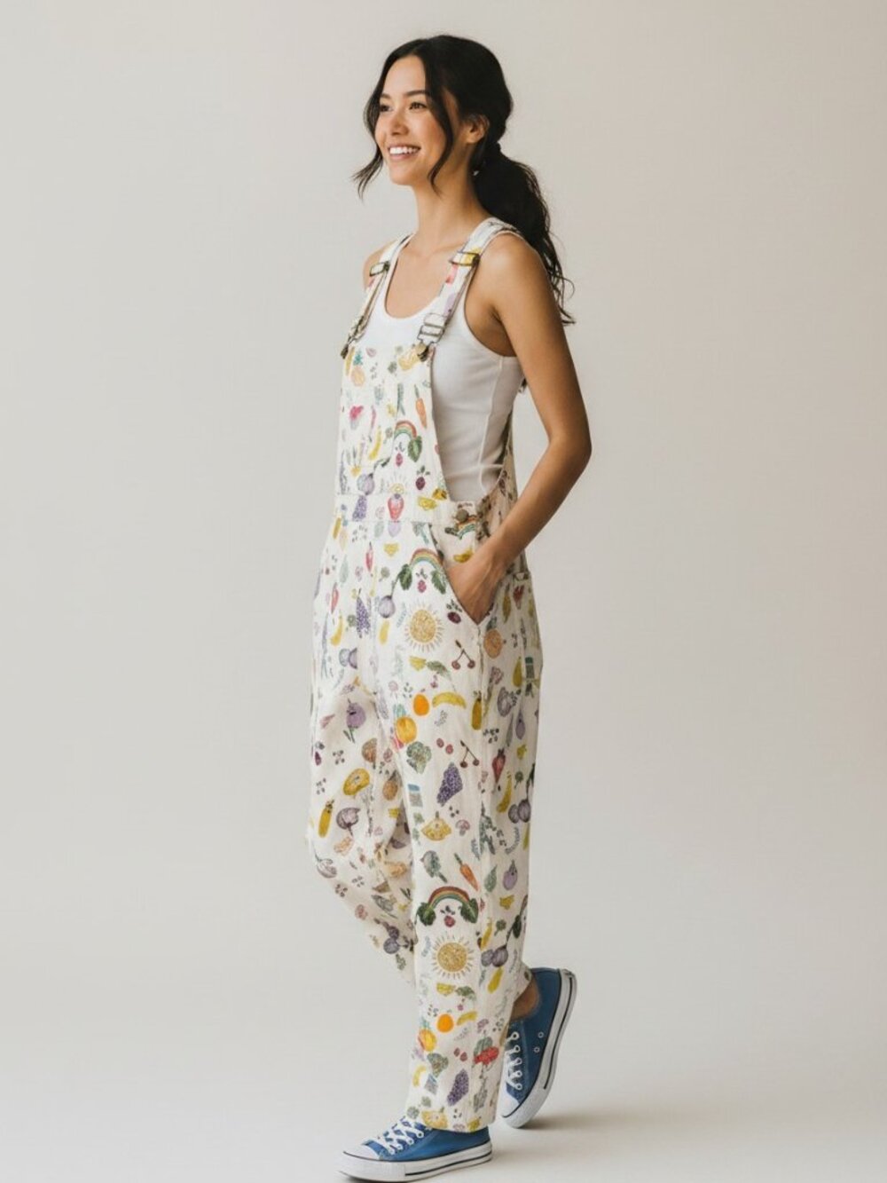 New! SM Wardrobe Fruit & Veggie Cottagecore Hippie Boho Overalls Size Small